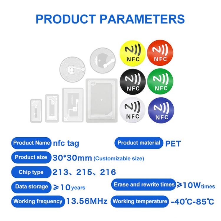 NFC Music Tags Sticker with Ntag213 Chip RFID Labels Wet Inlay 30x30mm Support Customization
